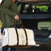 Gold and White Hawaii Travel Bag Hammerhead Shark Tattoo Curve Polynesian - Polynesian Pride