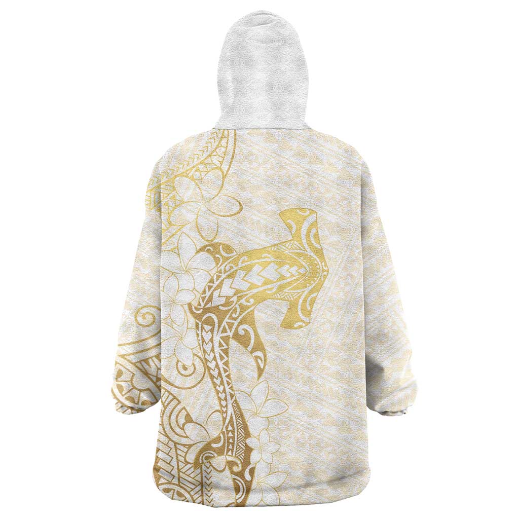 Gold and White Hawaii Wearable Blanket Hoodie Hammerhead Shark Tattoo Curve Polynesian - Polynesian Pride
