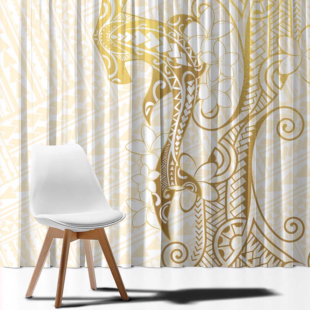 Gold and White Hawaii Window Curtain Hammerhead Shark Tattoo Curve Polynesian - Polynesian Pride
