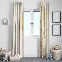 Gold and White Hawaii Window Curtain Hammerhead Shark Tattoo Curve Polynesian - Polynesian Pride