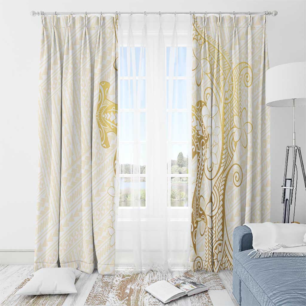 Gold and White Hawaii Window Curtain Hammerhead Shark Tattoo Curve Polynesian - Polynesian Pride