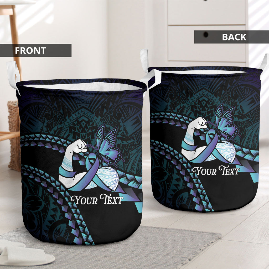 Personalised Polynesia Suicide Prevention Month Laundry Basket Brave Strong Butterfly Teal Purple Ribbon
