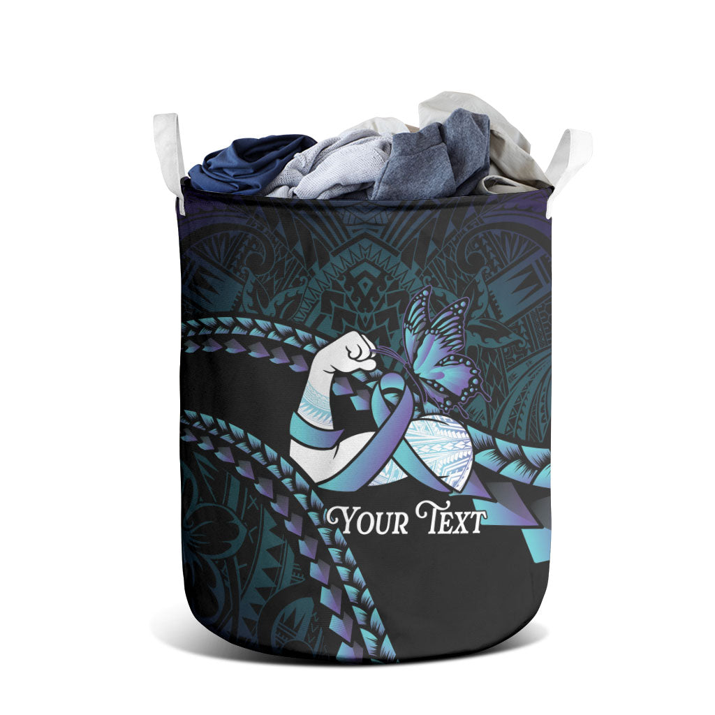 Personalised Polynesia Suicide Prevention Month Laundry Basket Brave Strong Butterfly Teal Purple Ribbon