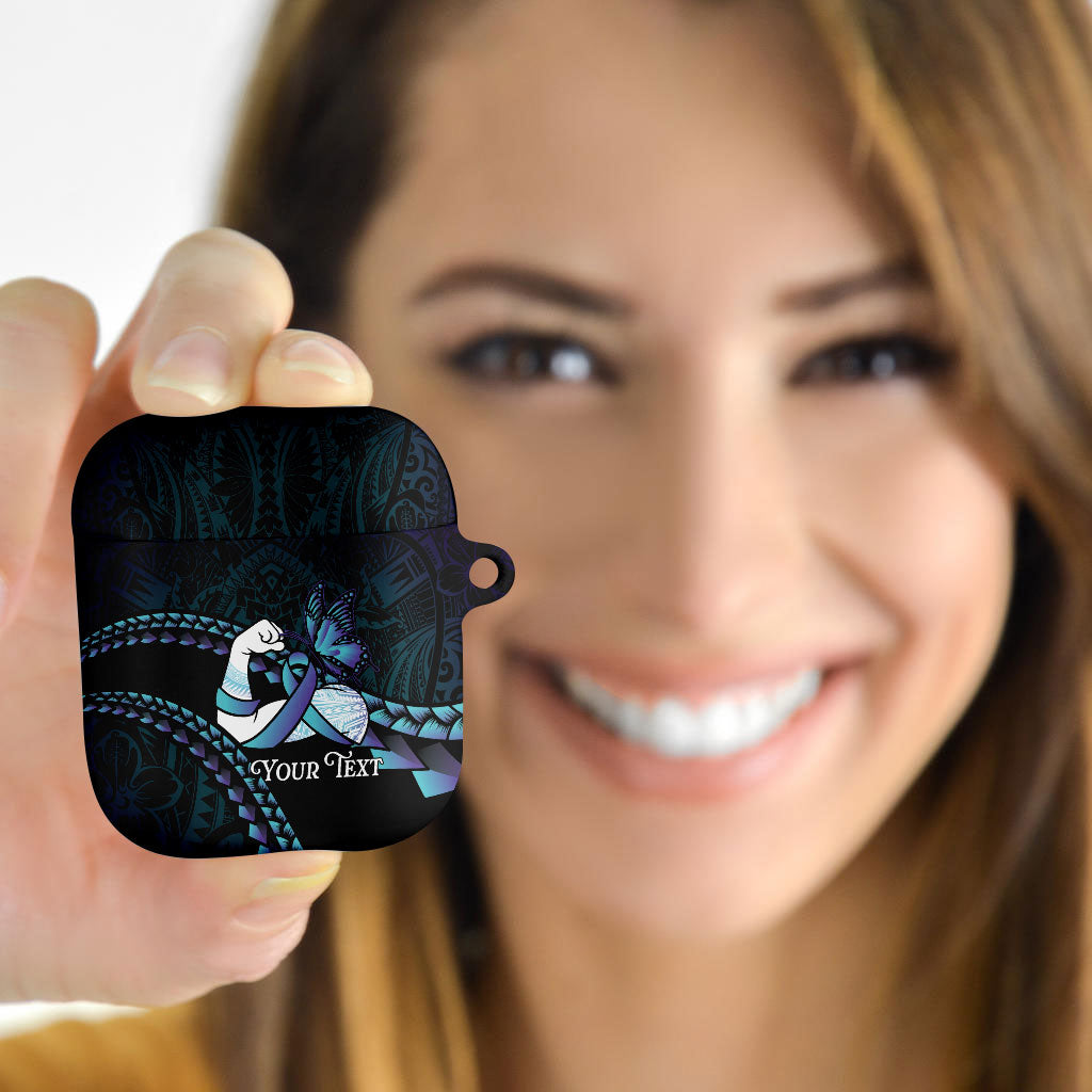 Personalised Polynesia Suicide Prevention Month AirPods Case Brave Strong Butterfly Teal Purple Ribbon