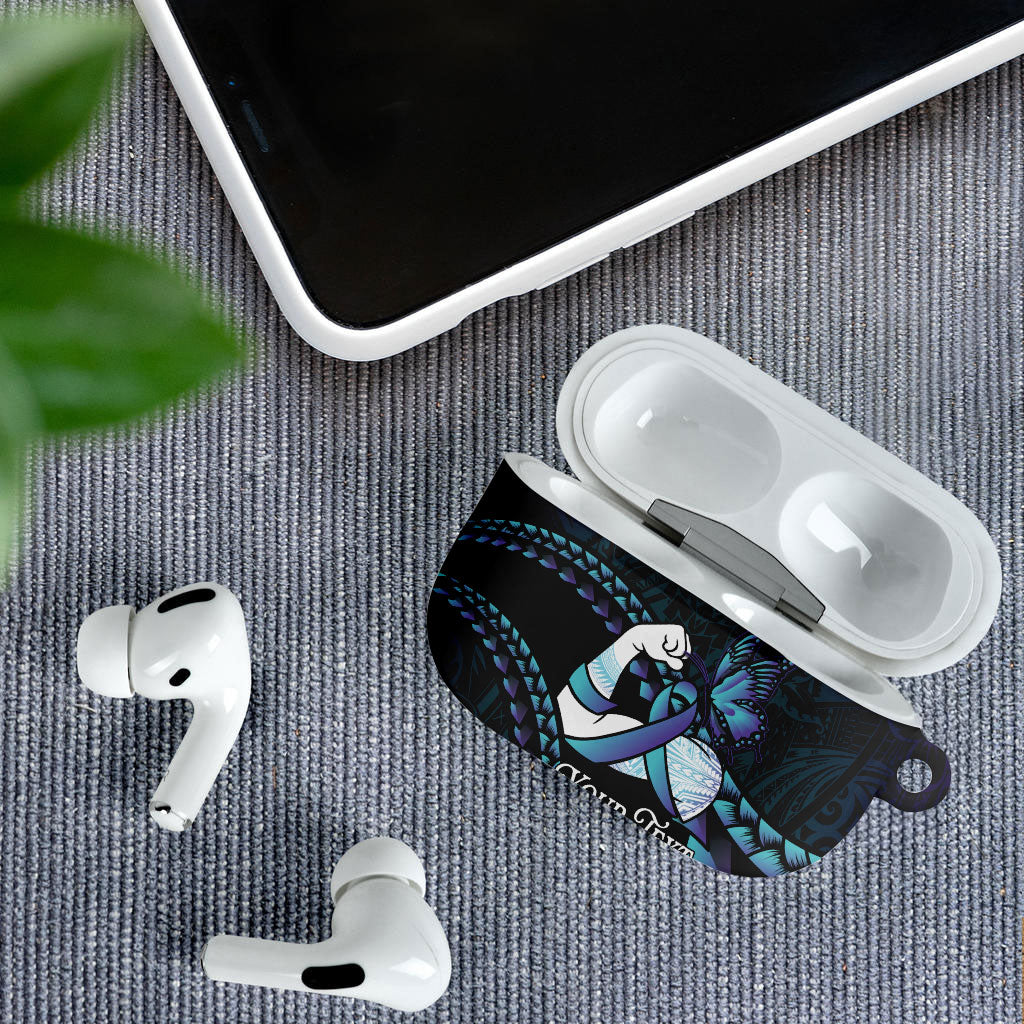 Personalised Polynesia Suicide Prevention Month AirPods Case Brave Strong Butterfly Teal Purple Ribbon