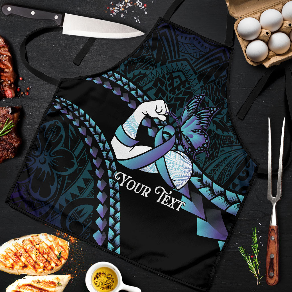 Personalised Polynesia Suicide Prevention Month Apron Brave Strong Butterfly Teal Purple Ribbon