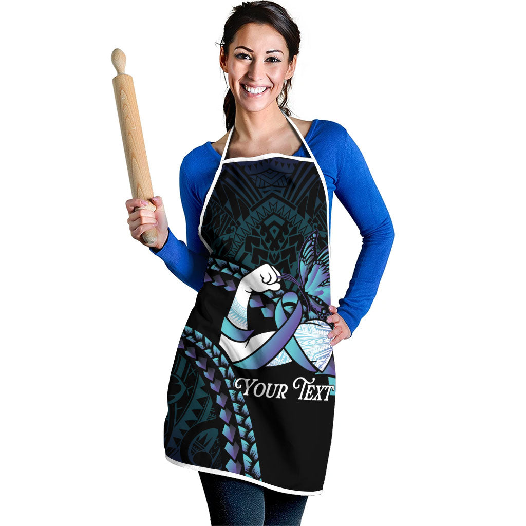Personalised Polynesia Suicide Prevention Month Apron Brave Strong Butterfly Teal Purple Ribbon