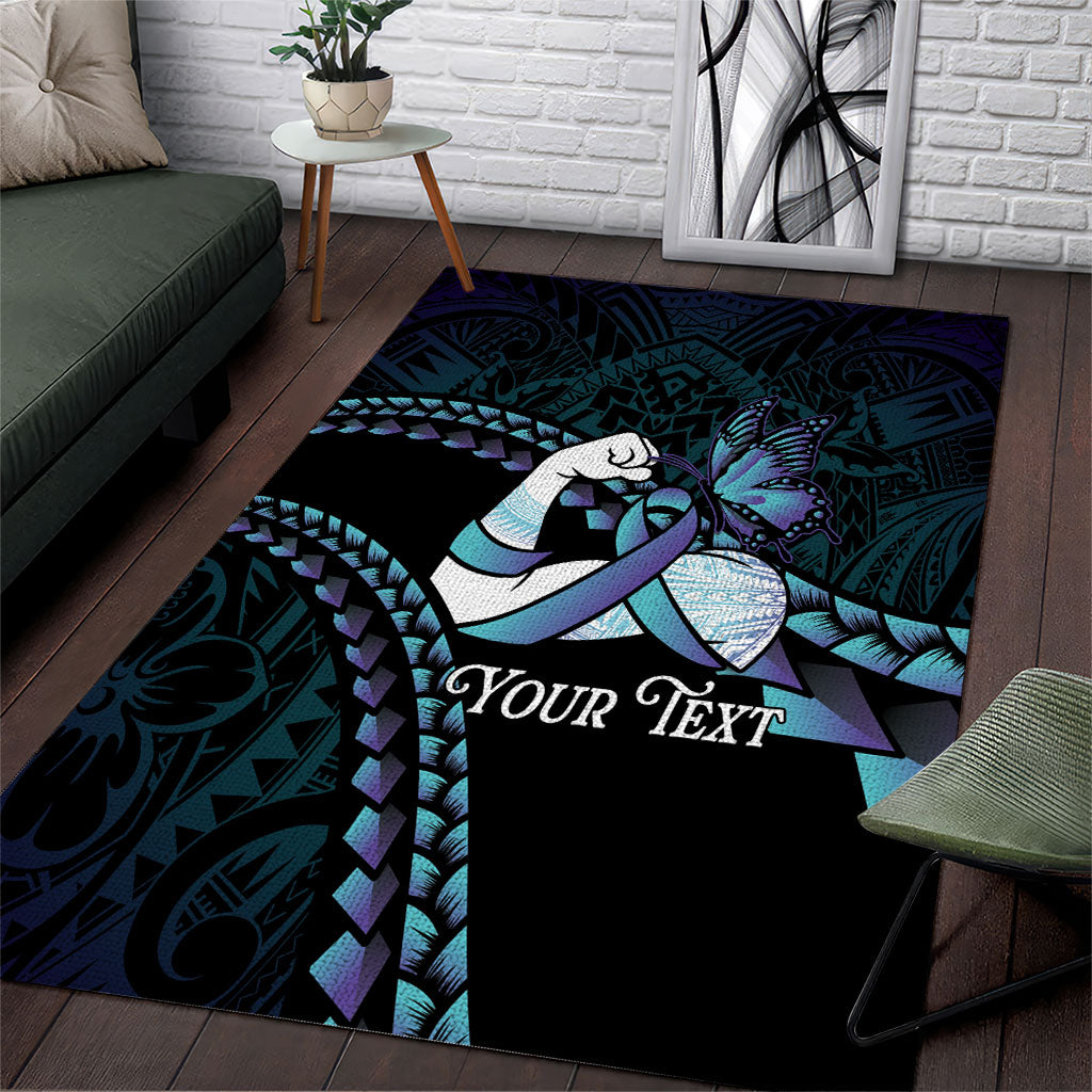 Personalised Polynesia Suicide Prevention Month Area Rug Brave Strong Butterfly Teal Purple Ribbon