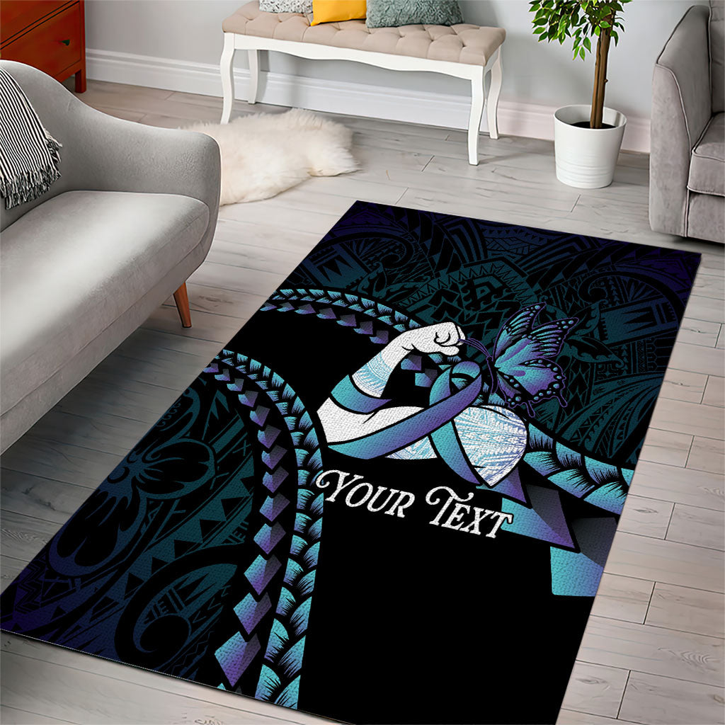 Personalised Polynesia Suicide Prevention Month Area Rug Brave Strong Butterfly Teal Purple Ribbon