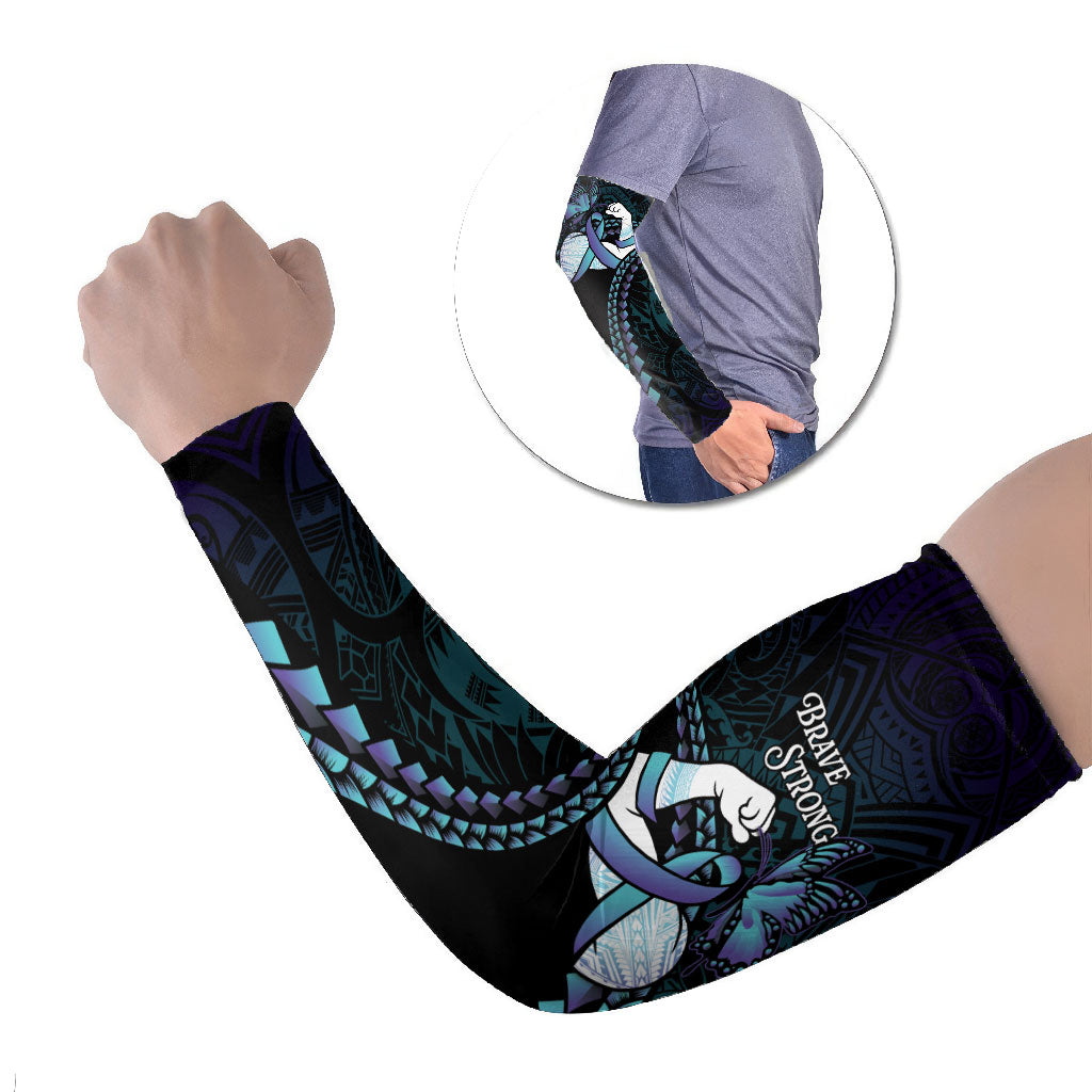 Personalised Polynesia Suicide Prevention Month Arm Sleeves Brave Strong Butterfly Teal Purple Ribbon