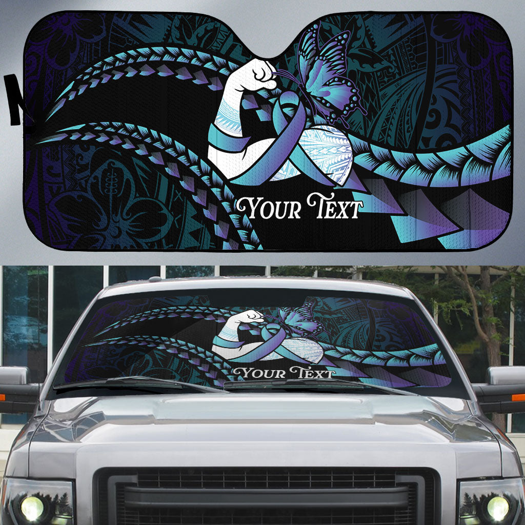 Personalised Polynesia Suicide Prevention Month Auto Sun Shade Brave Strong Butterfly Teal Purple Ribbon