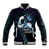 Personalised Polynesia Suicide Prevention Month Baseball Jacket Brave Strong Butterfly Teal Purple Ribbon