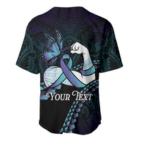 Personalised Polynesia Suicide Prevention Month Baseball Jersey Brave Strong Butterfly Teal Purple Ribbon
