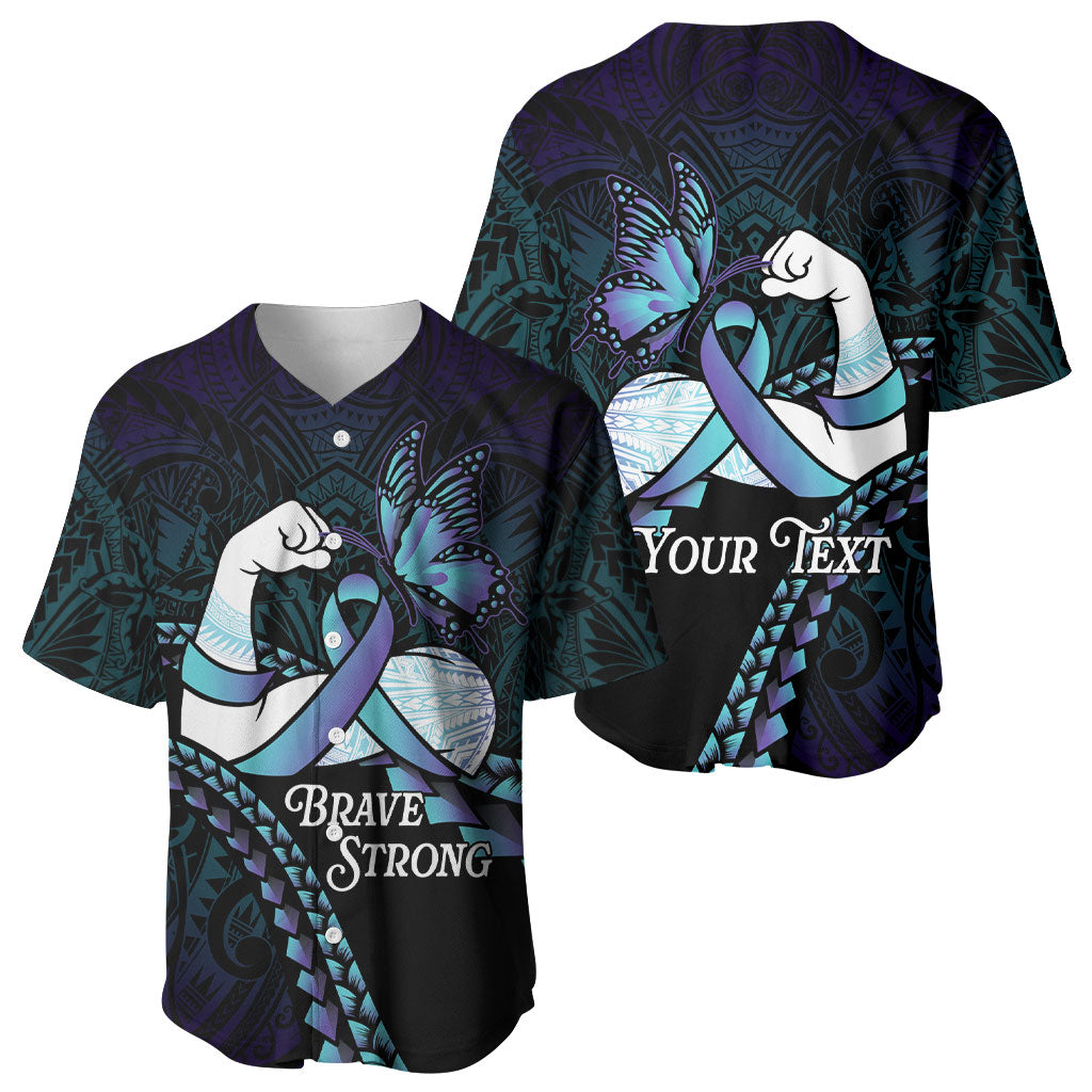 Personalised Polynesia Suicide Prevention Month Baseball Jersey Brave Strong Butterfly Teal Purple Ribbon