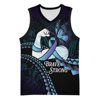 Personalised Polynesia Suicide Prevention Month Basketball Jersey Brave Strong Butterfly Teal Purple Ribbon