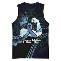 Personalised Polynesia Suicide Prevention Month Basketball Jersey Brave Strong Butterfly Teal Purple Ribbon