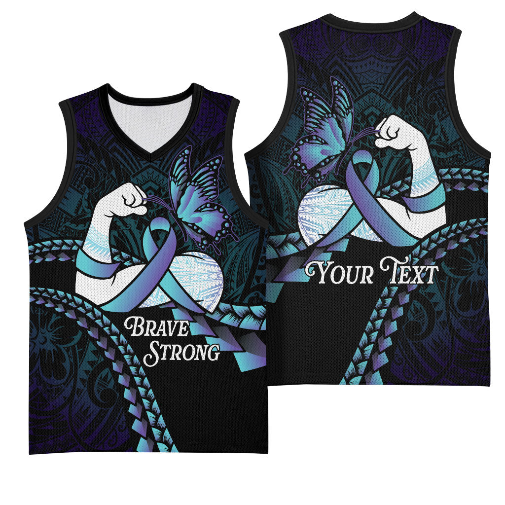 Personalised Polynesia Suicide Prevention Month Basketball Jersey Brave Strong Butterfly Teal Purple Ribbon