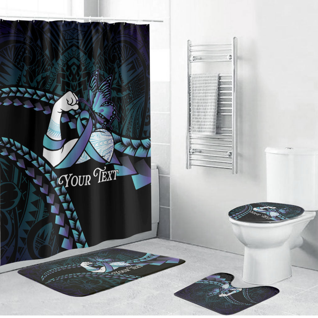 Personalised Polynesia Suicide Prevention Month Bathroom Set Brave Strong Butterfly Teal Purple Ribbon
