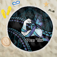 Personalised Polynesia Suicide Prevention Month Beach Blanket Brave Strong Butterfly Teal Purple Ribbon