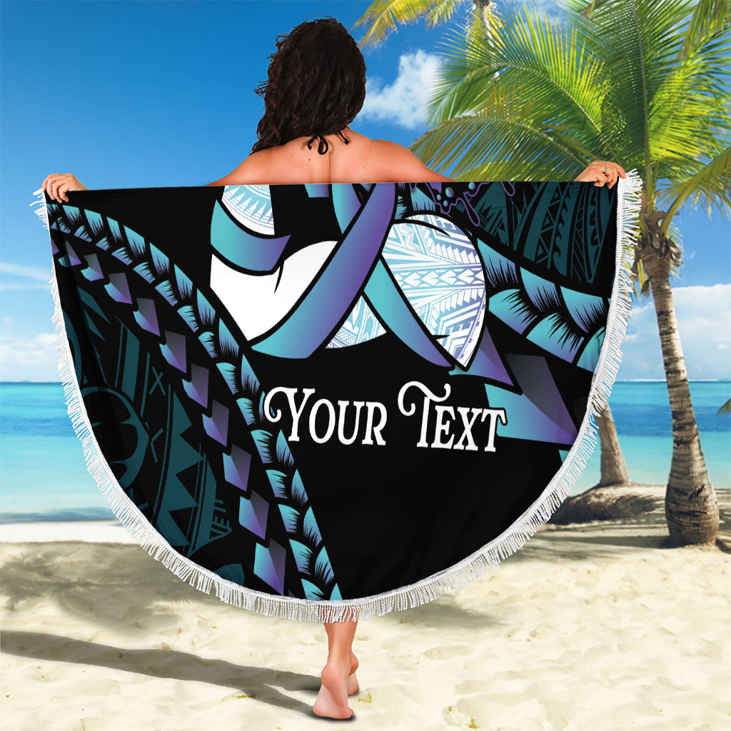 Personalised Polynesia Suicide Prevention Month Beach Blanket Brave Strong Butterfly Teal Purple Ribbon