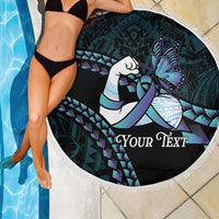 Personalised Polynesia Suicide Prevention Month Beach Blanket Brave Strong Butterfly Teal Purple Ribbon