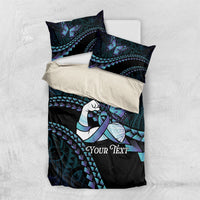 Personalised Polynesia Suicide Prevention Month Bedding Set Brave Strong Butterfly Teal Purple Ribbon