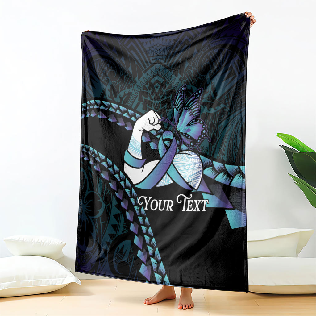 Personalised Polynesia Suicide Prevention Month Blanket Brave Strong Butterfly Teal Purple Ribbon