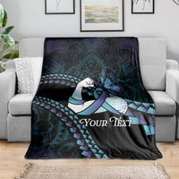 Personalised Polynesia Suicide Prevention Month Blanket Brave Strong Butterfly Teal Purple Ribbon