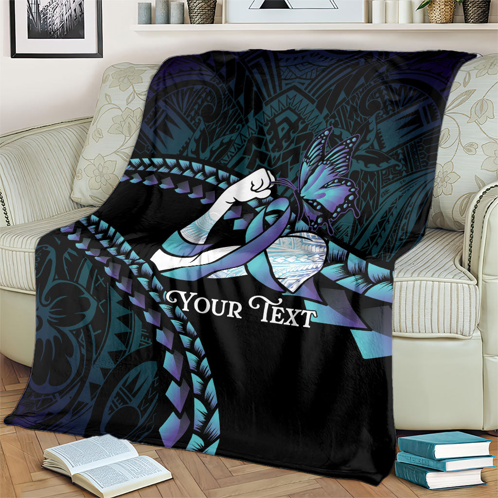 Personalised Polynesia Suicide Prevention Month Blanket Brave Strong Butterfly Teal Purple Ribbon