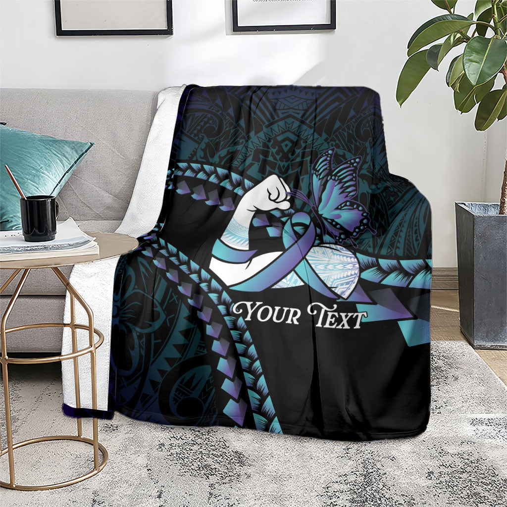 Personalised Polynesia Suicide Prevention Month Blanket Brave Strong Butterfly Teal Purple Ribbon