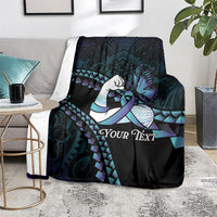 Personalised Polynesia Suicide Prevention Month Blanket Brave Strong Butterfly Teal Purple Ribbon