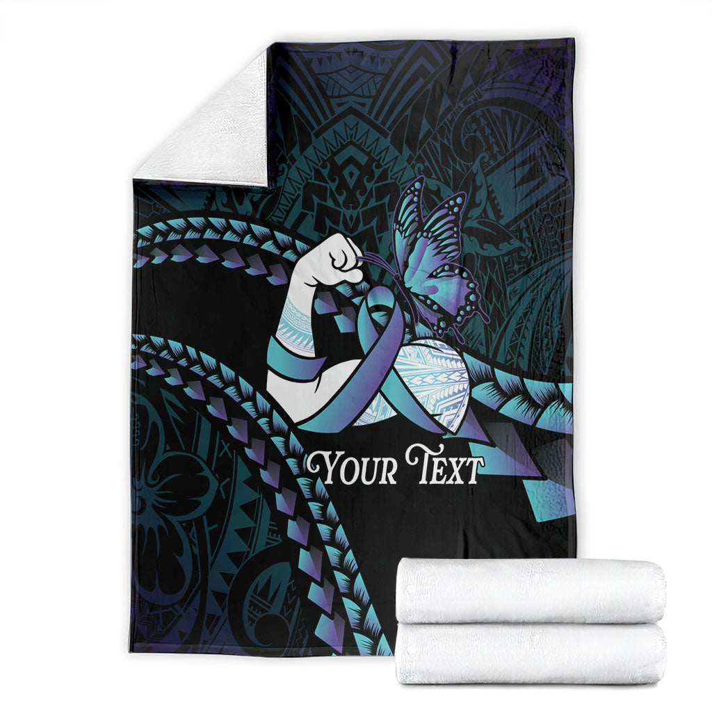 Personalised Polynesia Suicide Prevention Month Blanket Brave Strong Butterfly Teal Purple Ribbon