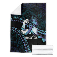 Personalised Polynesia Suicide Prevention Month Blanket Brave Strong Butterfly Teal Purple Ribbon