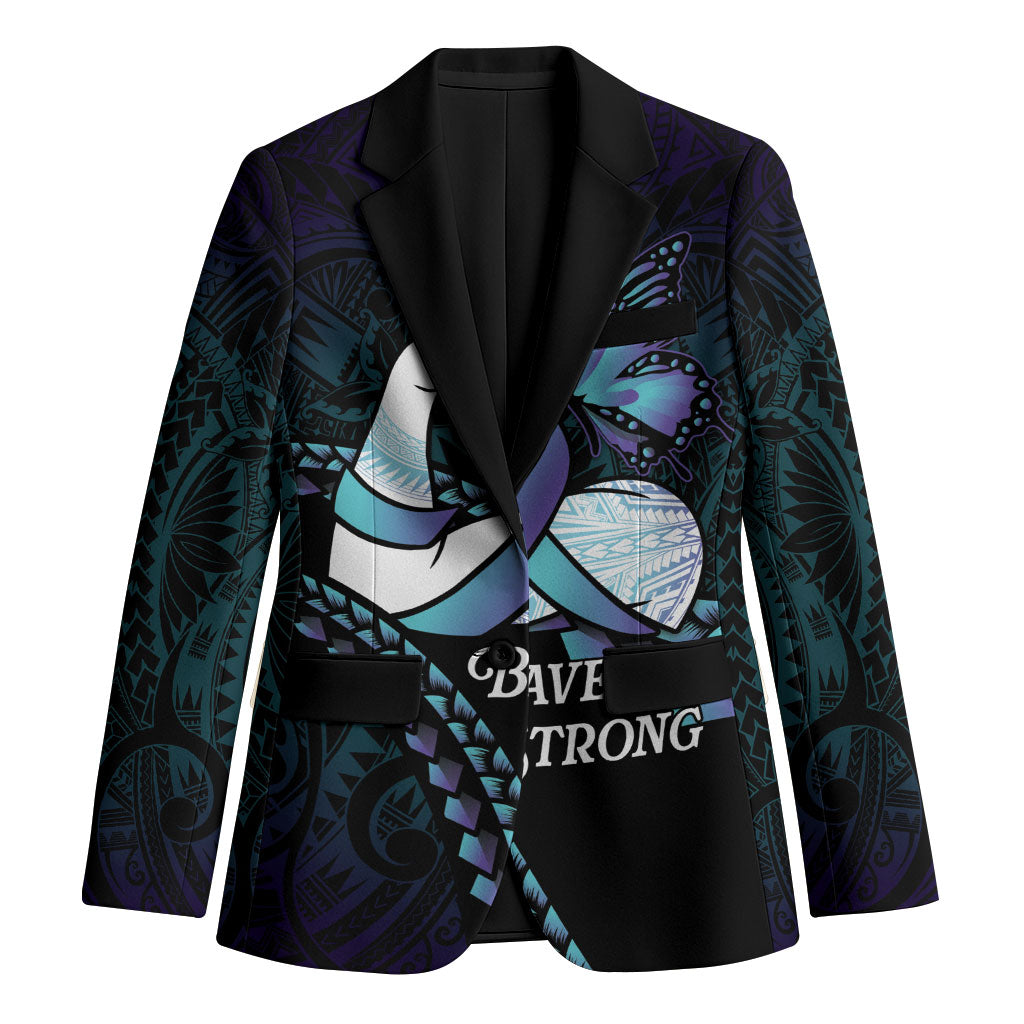 Personalised Polynesia Suicide Prevention Month Blazer Brave Strong Butterfly Teal Purple Ribbon