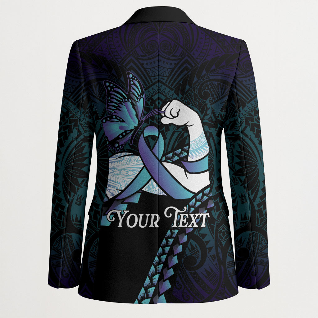 Personalised Polynesia Suicide Prevention Month Blazer Brave Strong Butterfly Teal Purple Ribbon