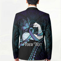 Personalised Polynesia Suicide Prevention Month Blazer Brave Strong Butterfly Teal Purple Ribbon
