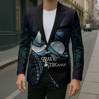 Personalised Polynesia Suicide Prevention Month Blazer Brave Strong Butterfly Teal Purple Ribbon