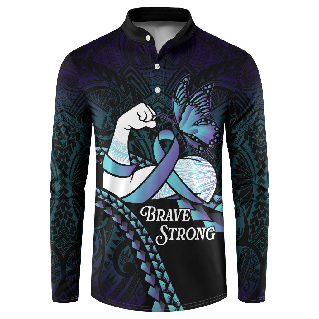 Personalised Polynesia Suicide Prevention Month Button Sweatshirt Brave Strong Butterfly Teal Purple Ribbon