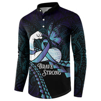 Personalised Polynesia Suicide Prevention Month Button Sweatshirt Brave Strong Butterfly Teal Purple Ribbon