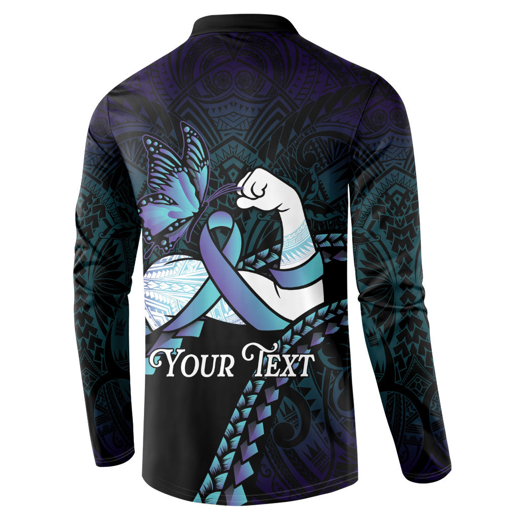 Personalised Polynesia Suicide Prevention Month Button Sweatshirt Brave Strong Butterfly Teal Purple Ribbon