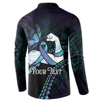 Personalised Polynesia Suicide Prevention Month Button Sweatshirt Brave Strong Butterfly Teal Purple Ribbon