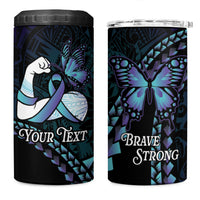 Personalised Polynesia Suicide Prevention Month 4 in 1 Can Cooler Tumbler Brave Strong Butterfly Teal Purple Ribbon