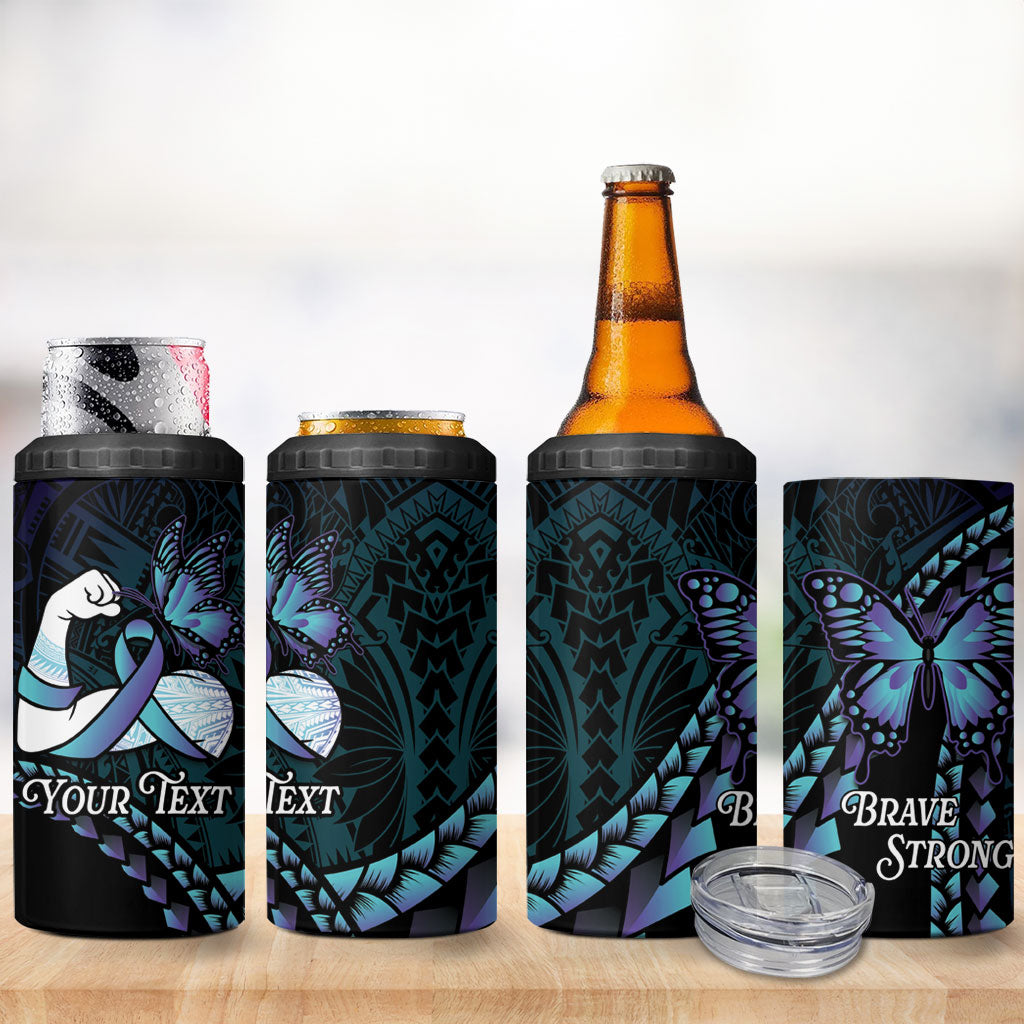 Personalised Polynesia Suicide Prevention Month 4 in 1 Can Cooler Tumbler Brave Strong Butterfly Teal Purple Ribbon