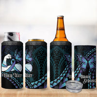 Personalised Polynesia Suicide Prevention Month 4 in 1 Can Cooler Tumbler Brave Strong Butterfly Teal Purple Ribbon