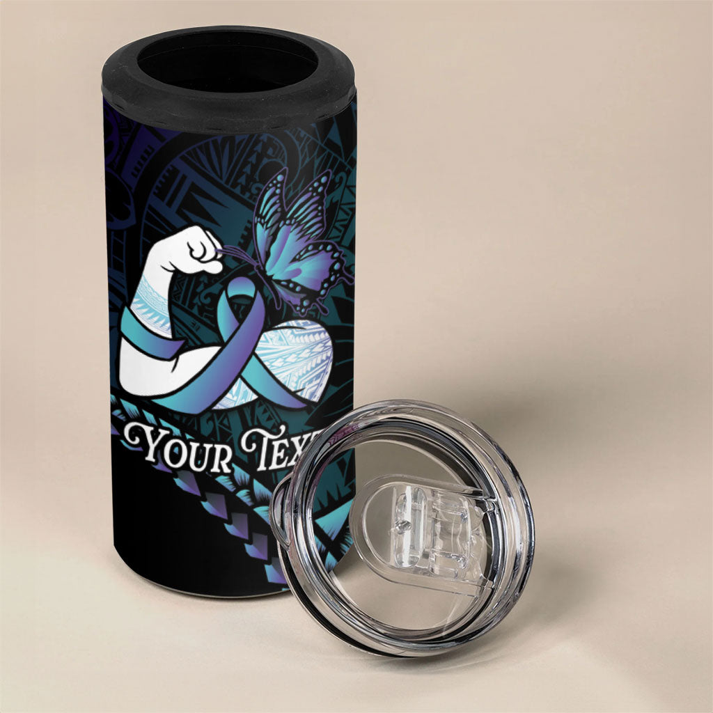 Personalised Polynesia Suicide Prevention Month 4 in 1 Can Cooler Tumbler Brave Strong Butterfly Teal Purple Ribbon