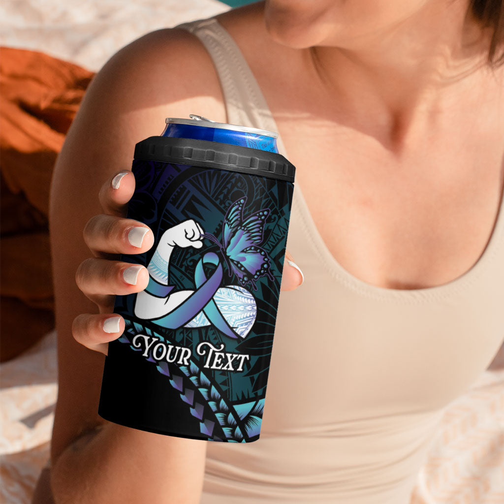 Personalised Polynesia Suicide Prevention Month 4 in 1 Can Cooler Tumbler Brave Strong Butterfly Teal Purple Ribbon