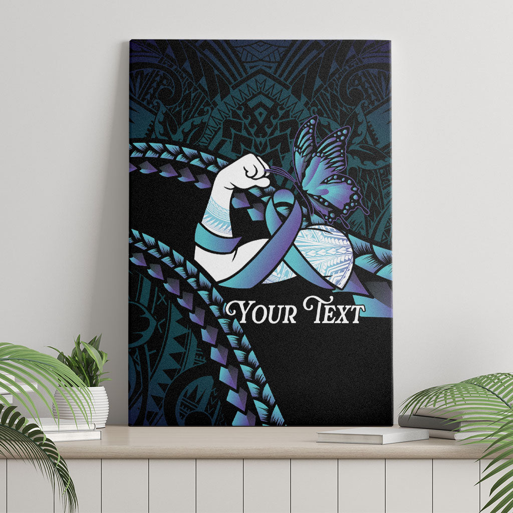 Personalised Polynesia Suicide Prevention Month Canvas Wall Art Brave Strong Butterfly Teal Purple Ribbon