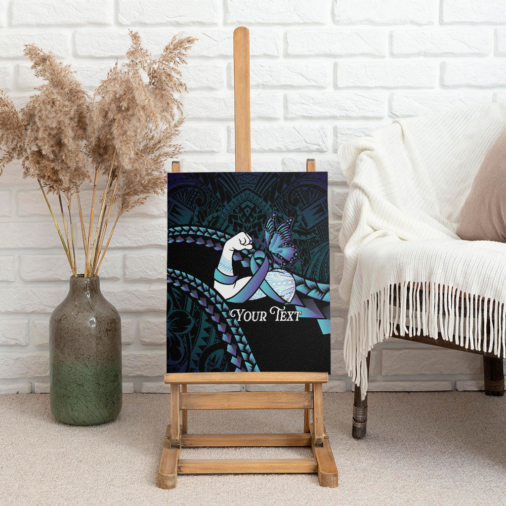Personalised Polynesia Suicide Prevention Month Canvas Wall Art Brave Strong Butterfly Teal Purple Ribbon