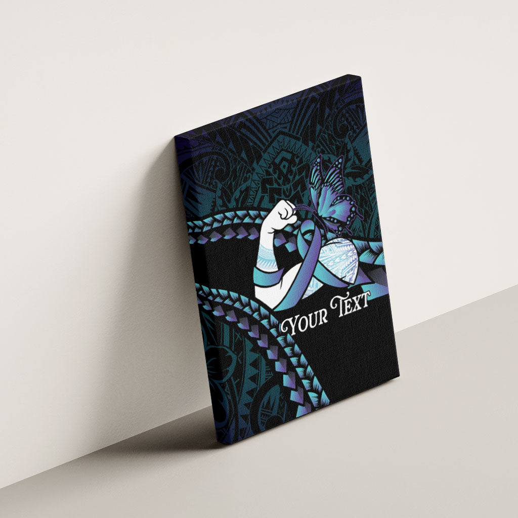 Personalised Polynesia Suicide Prevention Month Canvas Wall Art Brave Strong Butterfly Teal Purple Ribbon