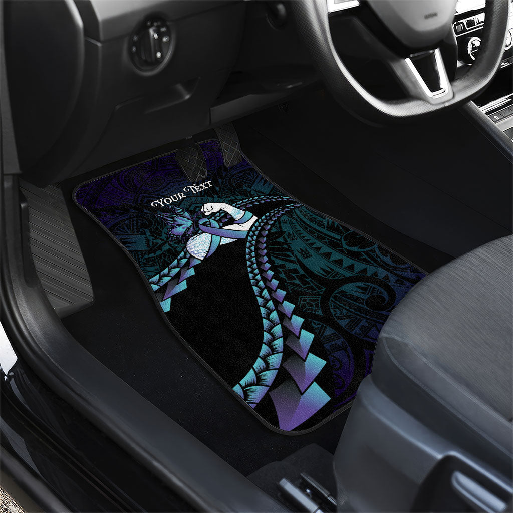 Personalised Polynesia Suicide Prevention Month Car Mats Brave Strong Butterfly Teal Purple Ribbon